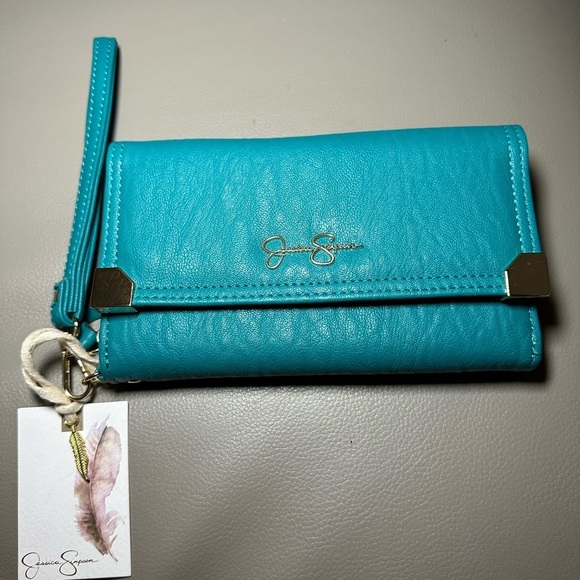 Brand New Jessica Simpson Zippered Wallet Wristlet in Teal Blue - Picture 1 of 10